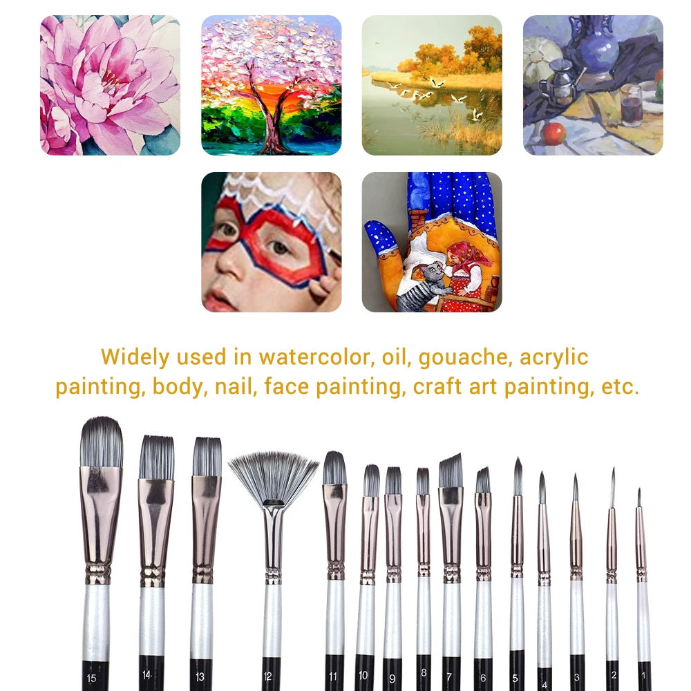 15 шт./компл. художник набор кистей для рисования скребок губчатый шар для переноски Чехол Профессиональный рисунок Краски рисовальная нейлоновая кисть из волос, деревянная ручка