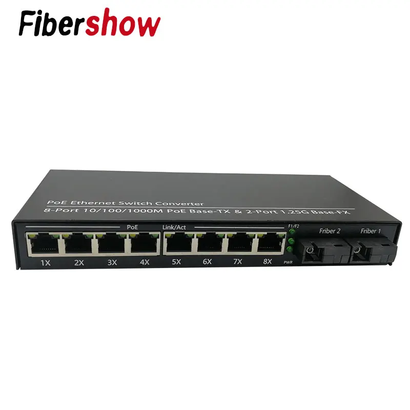 POE 8 RJ45 2 SC волоконный гигабитный Ethernet коммутатор волоконно оптический
