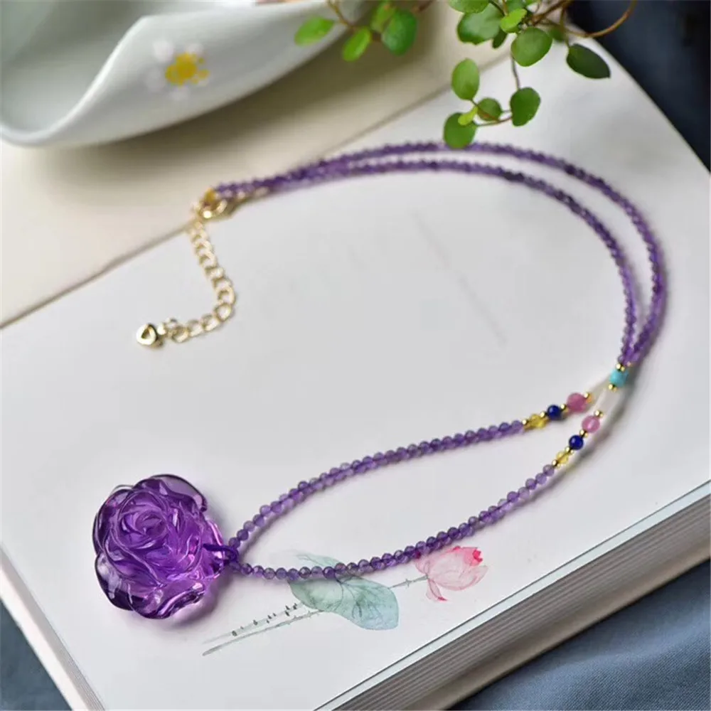 Amethyst Flower Carved Pendant  (4)