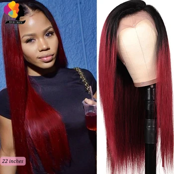 

Remyblue 1B 99J Pre-Colored 13*4 Lace Front Human Hair Wigs Straight Lace Front Wig Ombre Wine Red Peruvian Remy Human Hair Wigs