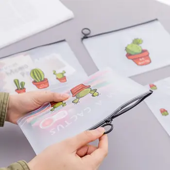 

Cute Fresh Transparent Frosted Cactus Ring Storage Bag Large Capacity Student Stationery Pencil Case