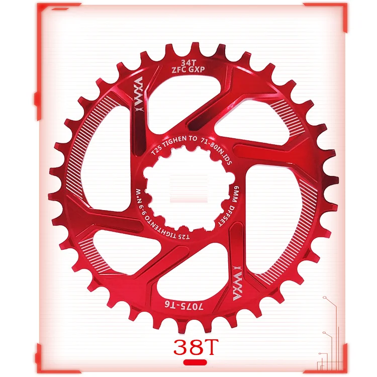 Велосипедный шатун VXM Al 7075 CNC 32T 34T 36T 38T узкая широкая цепь для Sram XX1 XO1 X1 GX XO X9, запчасти для mtb - Цвет: 38T Red