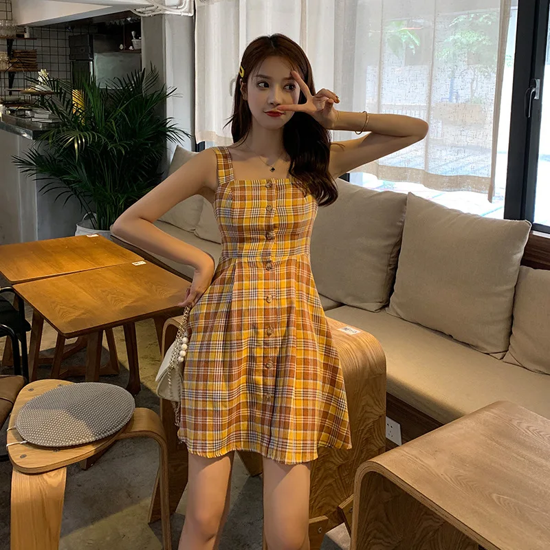 

2019 Summer Korean-style New Style Youth Women's Dress College Style Slimming Pattern Short Strapped Dress