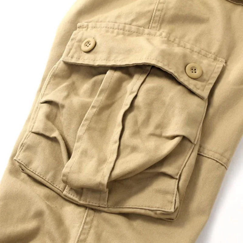 Men Spring Autumn Cargo Pants Casual Pure Cotton Multi Pockets Straight Slacks