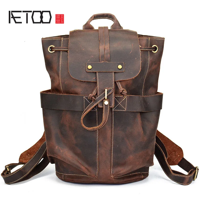 

BJYL Crazy horse skin men bag backpack leather head cow layer skin men backpack Europe and the United States style backpack