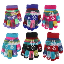 Осенне-зимние детские двухслойные утолщенные зимние вязаные перчатки с цветным принтом разноцветные хлопковые перчатки для холодной погоды детские теплые перчатки