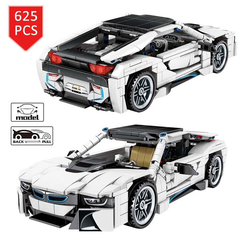 

625 pcs Sports Car Building Blocks Creator Pull Back Model City Technic Car Enlighten Bricks Toys For Boys kids gift