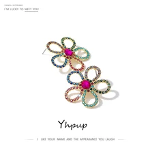 Yhpup серьги-гвоздики, красочные цветочные серьги из горного хрусталя, милые необычные серьги для девушек и женщин, ювелирные изделия для свадебной вечеринки, Новинка