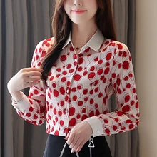 Korean Fashion Woman Chiffon Shirt Elegant Women Dot Blouses OL Shirts Womens Tops and Blouses Women Print Blouses Women Shirts
