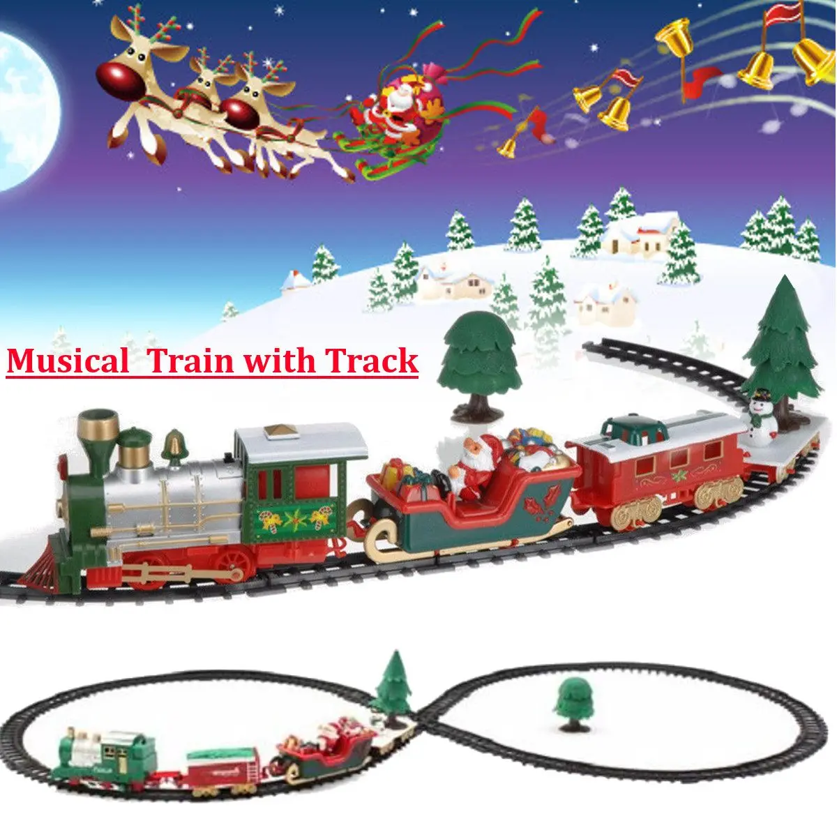 Детский трек маленький поезд игрушка музыка и звук Электрический Рождественский поезд имитация Классическая мощность RC трек поезд набор праздник Рождественский подарок - Цвет: Белый