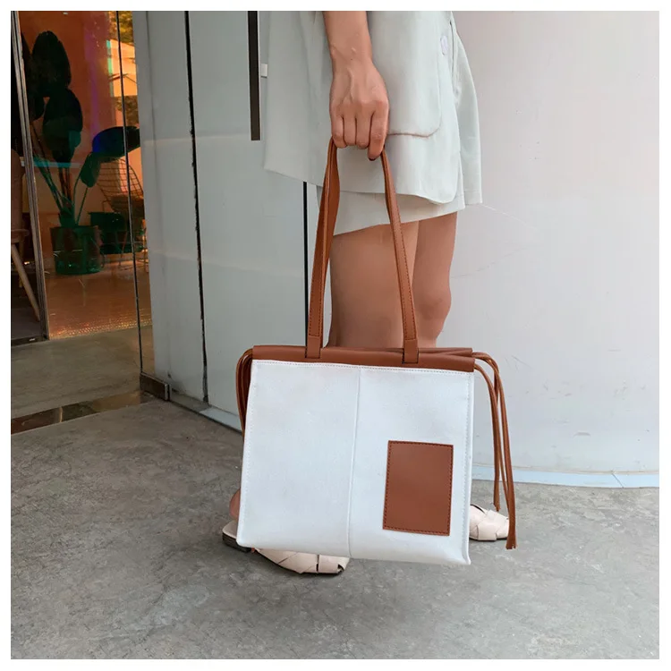 Модная Брезентовая сумка повседневные богемные стильные большие сумки тоут хит цвета женские сумки через плечо женская пляжная сумка для покупок - Цвет: white