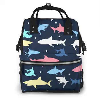 

Mummy Maternity Nappy Bag Colorful Cute Shark Print Large Capacity Nappy Bag Travel Backpack Nursing Bag for Baby Care
