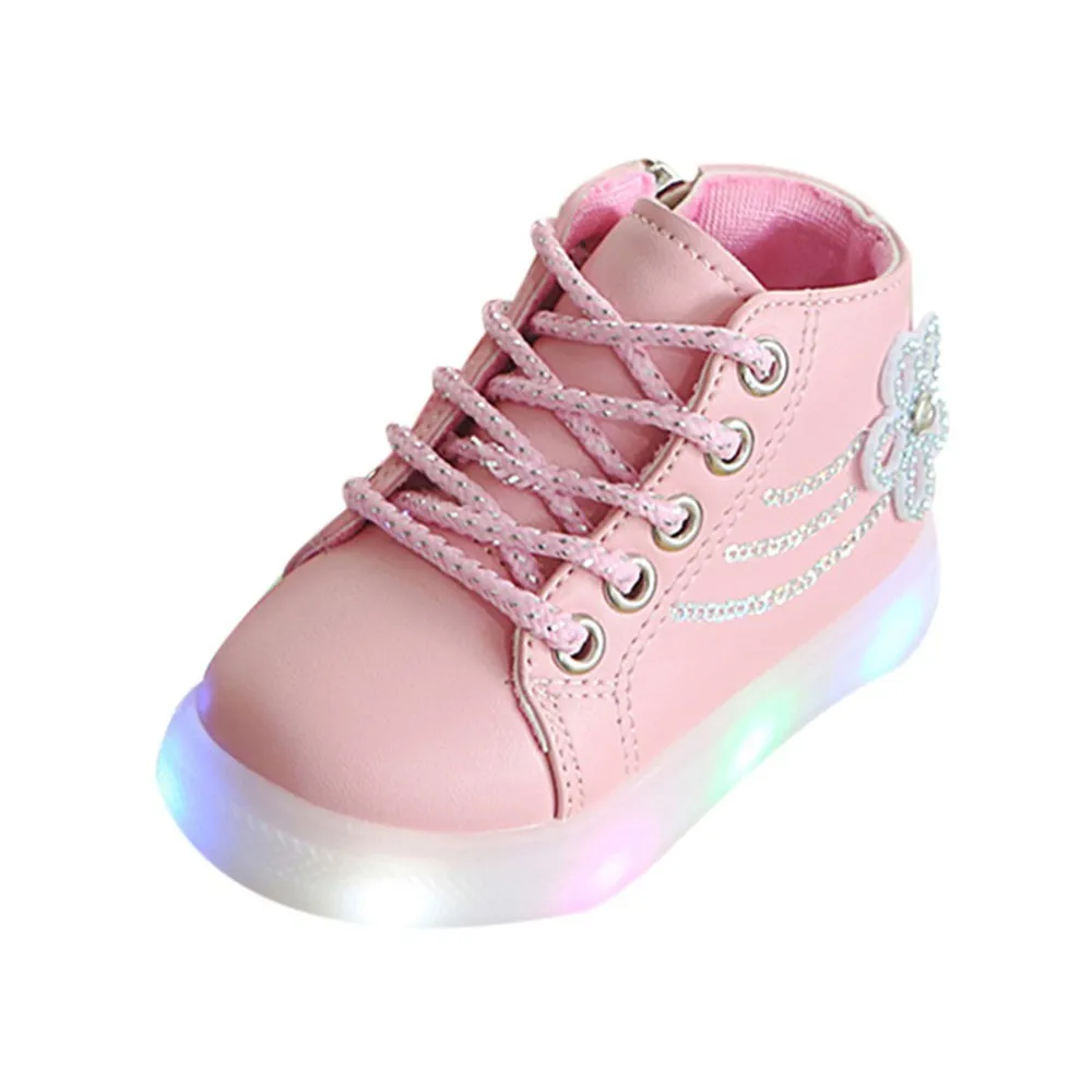 Детские сапоги для девочек г. Модные детские для маленьких девочек цветочный светодиодный светильник светящиеся кроссовки спортивная обувь - Цвет: PK