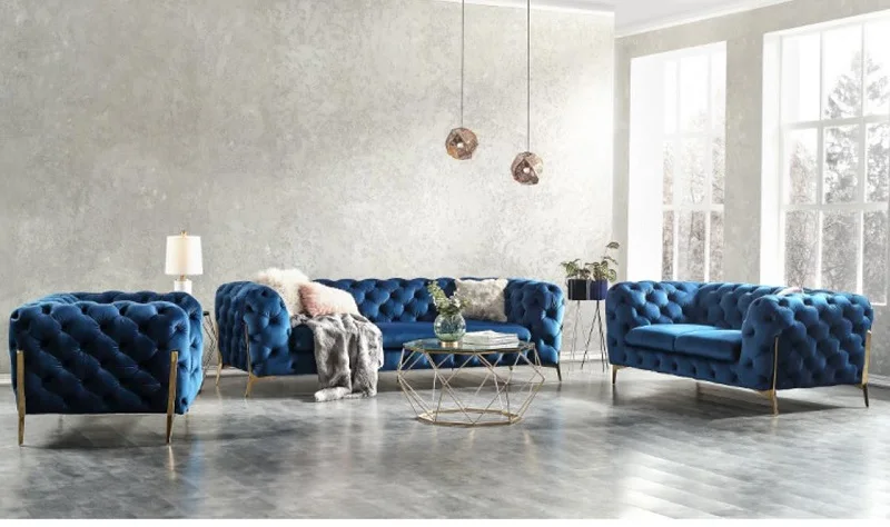 U-BEST CHESTERFIELD SOFA BLUE FABRIC 1