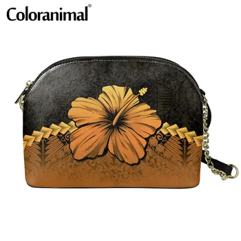 

Women Small Crossbody Bag With Chain Hawaiian Hibiscus Printed Shoulder Sling Bag for Ladies PU Leather Messenger Bag Bolso Hot
