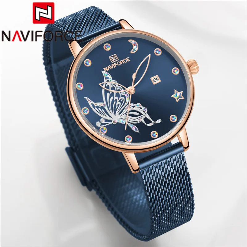 NAVIFORCE женские часы Лидирующий бренд роскошные розовое золото наручные браслет из
