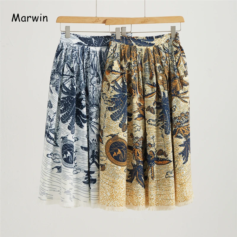 Skup Marwin 2020 New Coming wiosna drukowanie europejskiej imperium linii połowy łydki Tassel główna ulica Casual Style moda kobiety spódnice