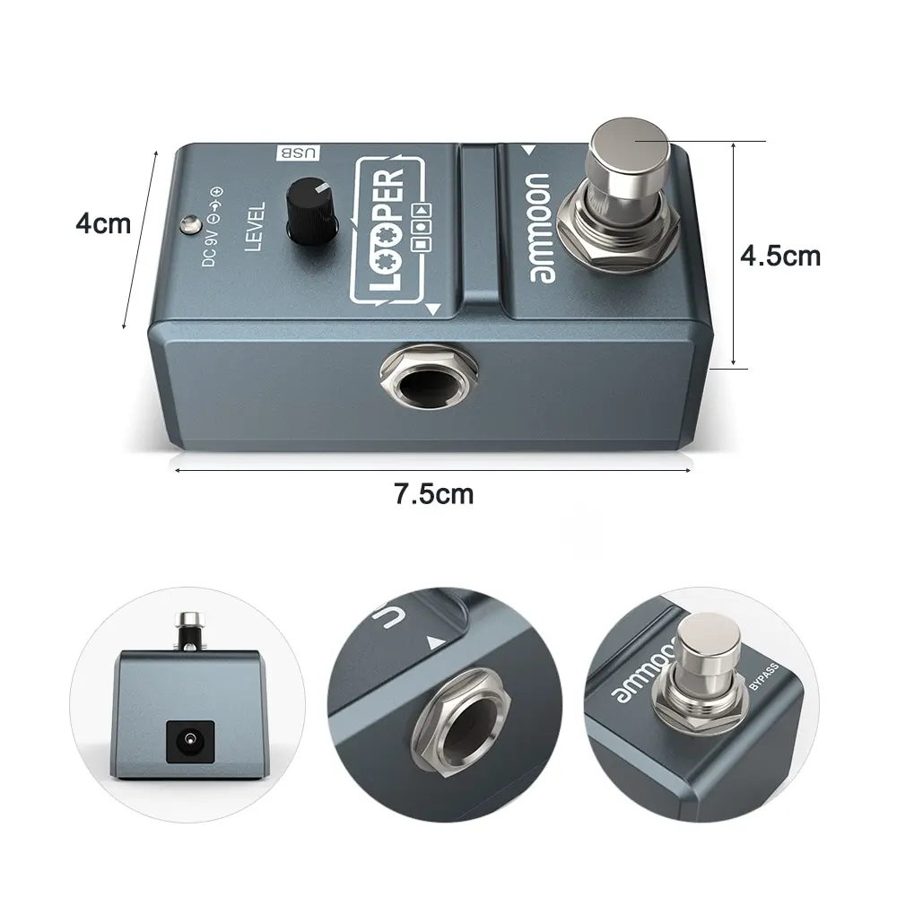 ammoon AP-09 USB Cable Nano Loop Electric Guitar Effect Pedal Looper True Bypass Unlimited Overdubs 10 Minutes Recording