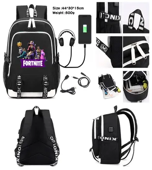 

USB Charging Waterproof Laptop Backpack Fortnited Cartoon Printing bag Men Casual Oxford Male Business Bag Student Schoolbag