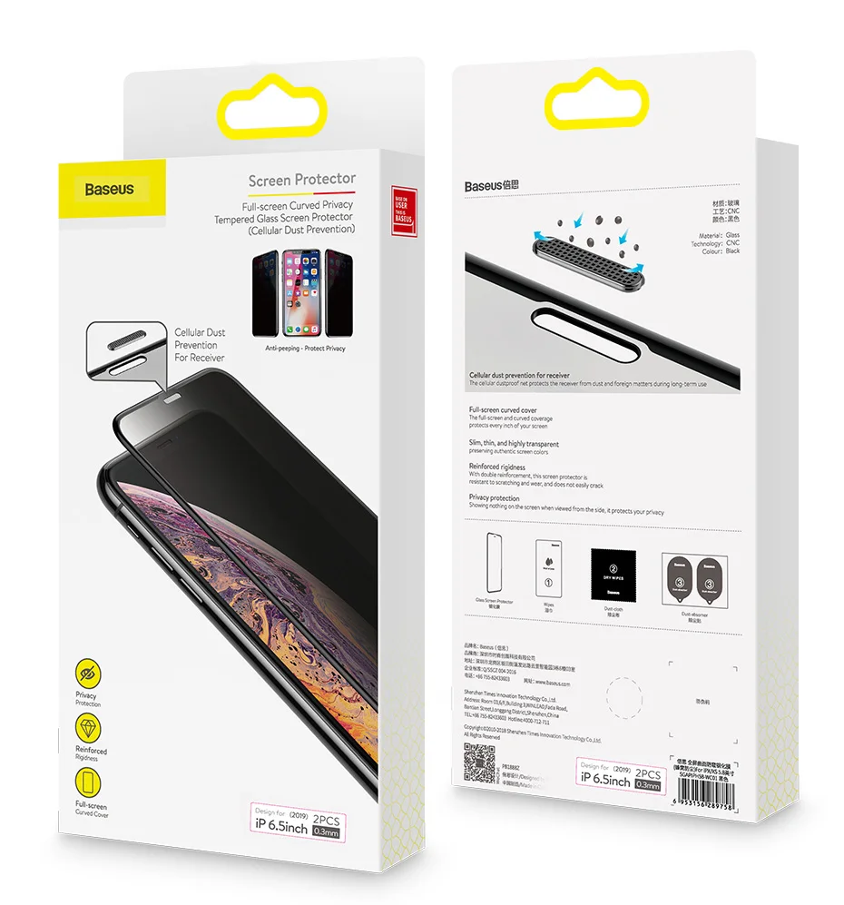 Baseus 2 шт. 0,3 мм Экран протектор Закаленное Стекло для iPhone 11 Pro Max против подсматривания Защитная крышка для iPhone 11 Стекло пленка