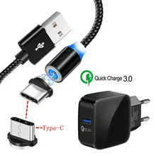 QC 3,0 USB быстрое зарядное устройство для телефона samsung A50 A20 A80 S8 S9 huawei P30 Lite P20 Honor 20 9X OnePlus 7 Pro Магнитный кабель type C