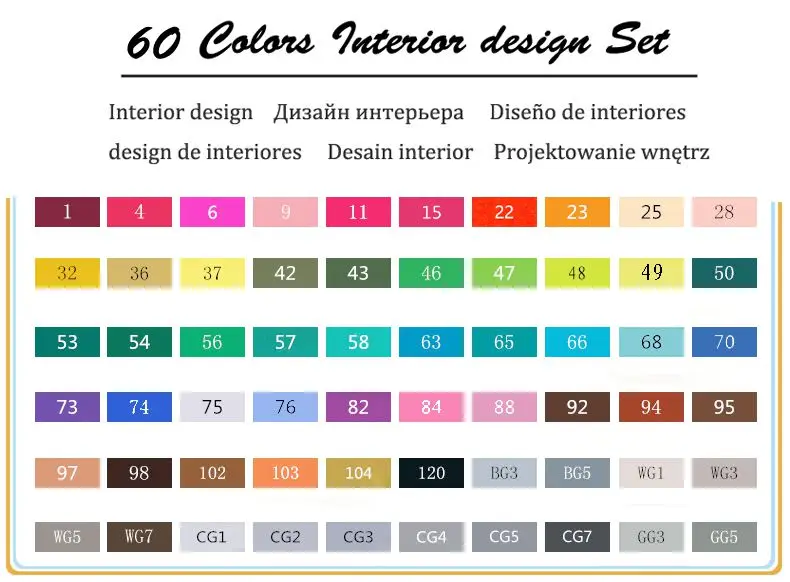 60 Interior Set TouchFIVE 30/40/60/80/168 Цвет маркер для рисования набор двойной головой художественный эскиз жирной на спиртовой основе маркеры для анимации Manga - Цвет: 60 Interior Set