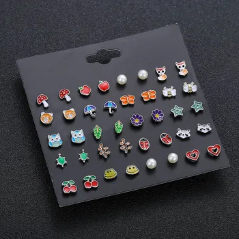 

Luokey 2020 Fashion Girls Funny Cute Animal Fruit Stud Earrings Set Tiny Small Heart Cherry Ear Studs Piercing Brincos Jewellery