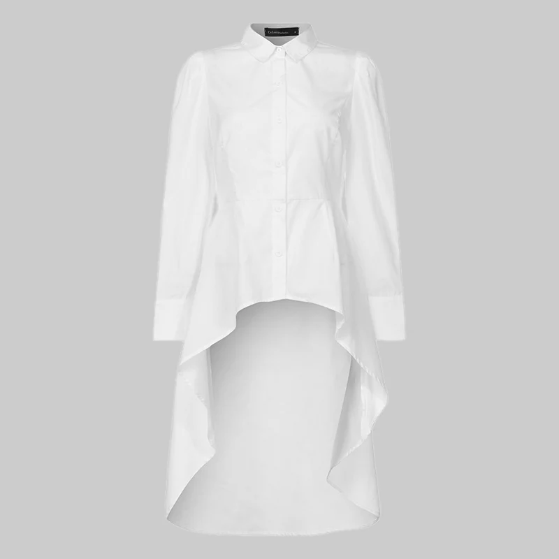 Модные женские топы и блузки повседневные свободные Асимметричные Длинные пуговицы для рубашки с длинными рукавами с отворотами и оборками Blusas Femininas 5XL 7 - Цвет: Белый