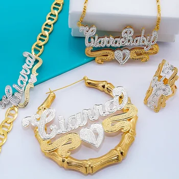 

Custom Name Bamboo Hoop Earrings Personalized Round Names Earring Gold Plated Hoop Chunky Bamboo Earring for Women Girls