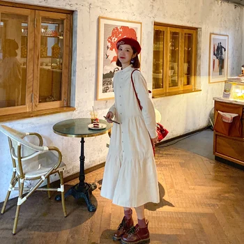 

2020 Spring New Style WOMEN'S Dress French Retro Simple Outfit Long Super Fairy MORI Series White Full Body Dress