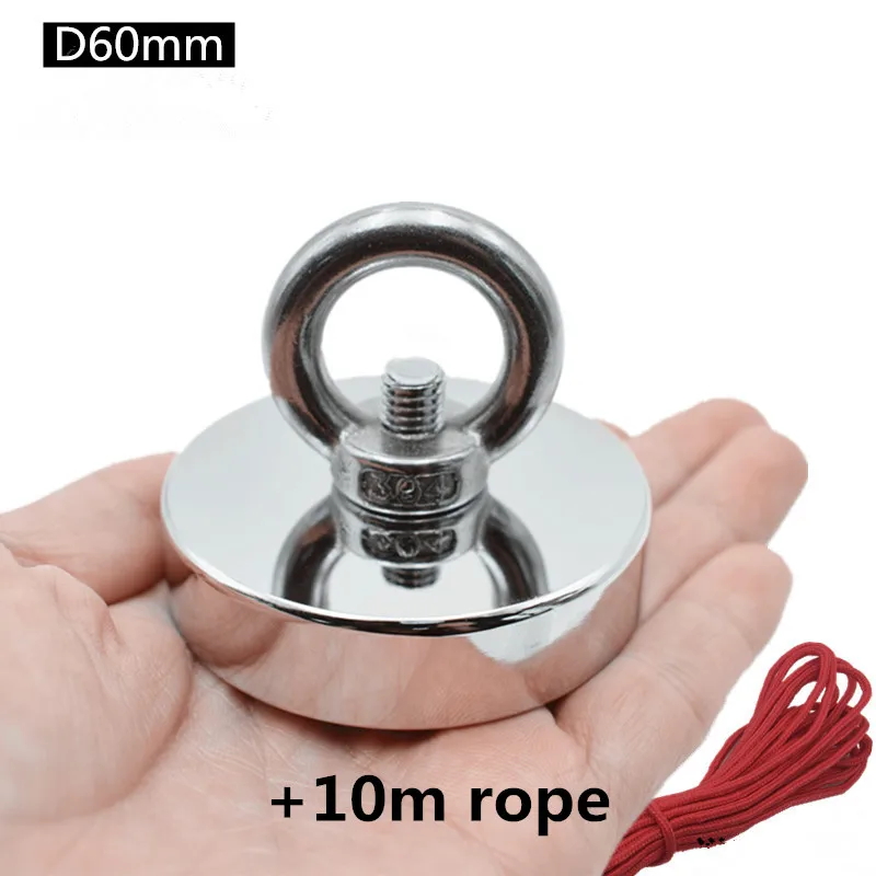 

1pcs super powerful holder deap salvage magnets permanent fishing hook Neodymium magnet equipments Circular Ring D60mm with rope