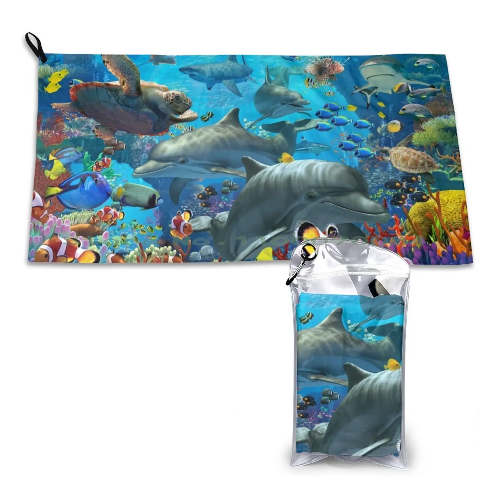 Coral Sea Asciugamano Ad Asciugatura Rapida Palestra Sport Bagno Portatile Marine Delfini Subacquei Nemo Pesce Pagliaccio Tartarughe Corel Sotto Il Ma