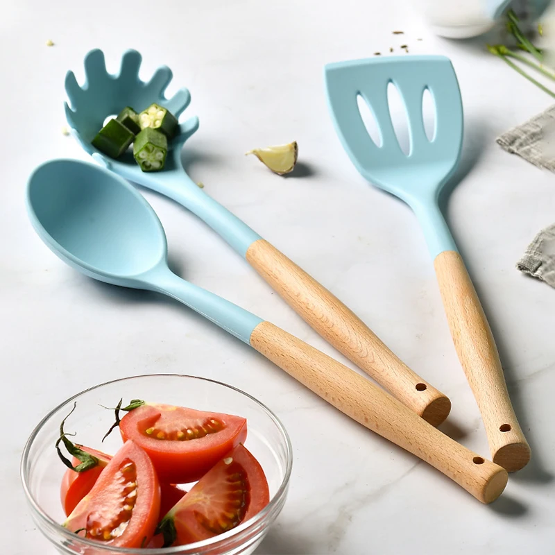 

3PCS Silicone Kitchenware Cooking Utensils Set Heat Resistant Non-stick Spoon Colander Spaghetti spoon Kitchen Tools