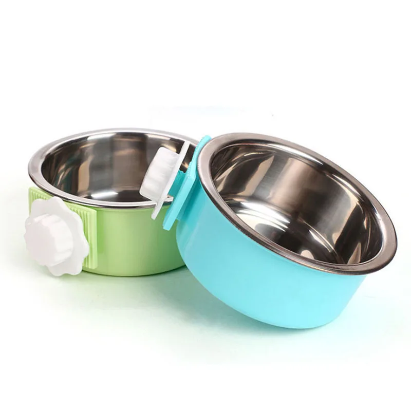 Stainless Steel Bi Layer Pet Cat Dog Food Bowls Storage Hangable