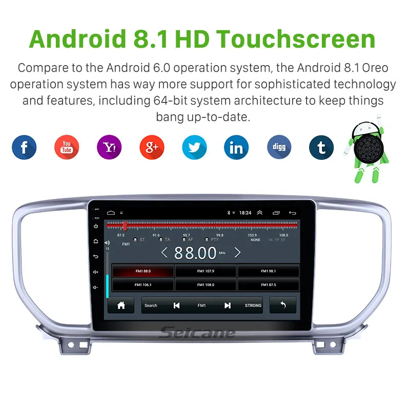 Seicane 2din 2.5D экран 9 дюймов Android 8,1 автомобильный Радио gps Автомобильный мультимедийный плеер для Kia Sportage R- поддержка DVR OBDII