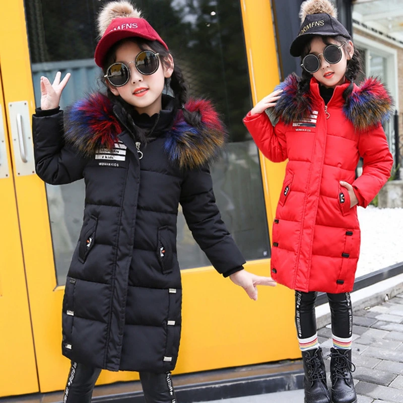 Winter Jacket For Girls Long Down Cotton Jacket New Fashion Girl Clothing Parka Fur Hooded Snowsuit Outerwear Coat TZ464