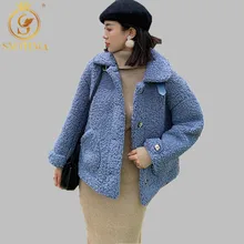 Smthma однотонный воротник из овечьей шерсти Тедди женские зимние пальто толстая верхняя одежда пальто и куртки из искусственного меха женские куртки Тедди