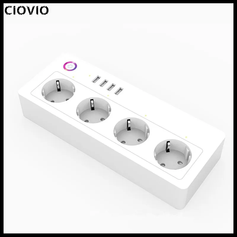 CIOVIO 1 шт. Wifi smart EU несколько розеток питания 4 USB порта Голосовое управление работа умная жизнь