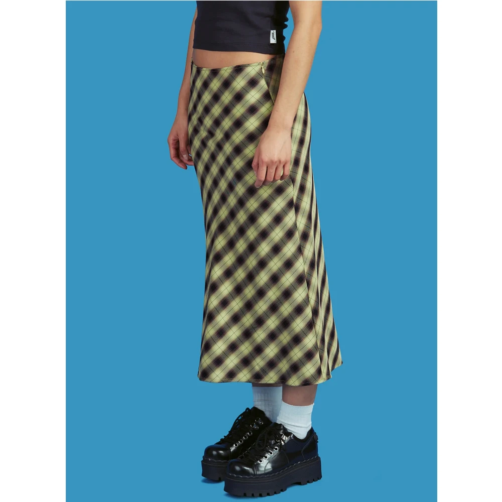 

2024 Summer Plaid High Waist Brown Midi Skirts Indie Aesthetics Printing A-Line Long Skirt Y2K Vintage 90s E-Girls Streetwear