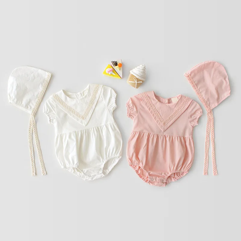 

Newborn Baby Girls Rompers Kids Bebe Girl Romper Princess Infant Toddler Solid Short Sleeved Jumpsuit Hat Cotton Clothes Sets