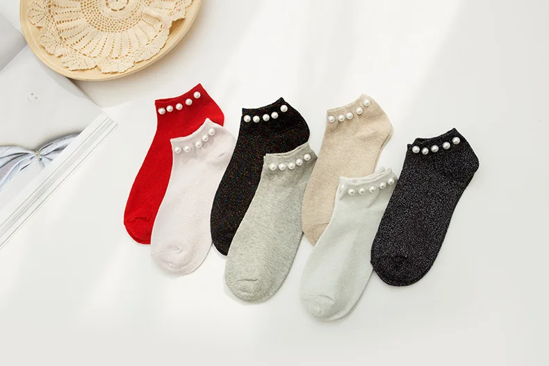 Silver Silk Pearl Socks Thin Crystal Socks Warm feet 1pair Summer Fashion Female Socks Womens Ladies Crystal Short Socks