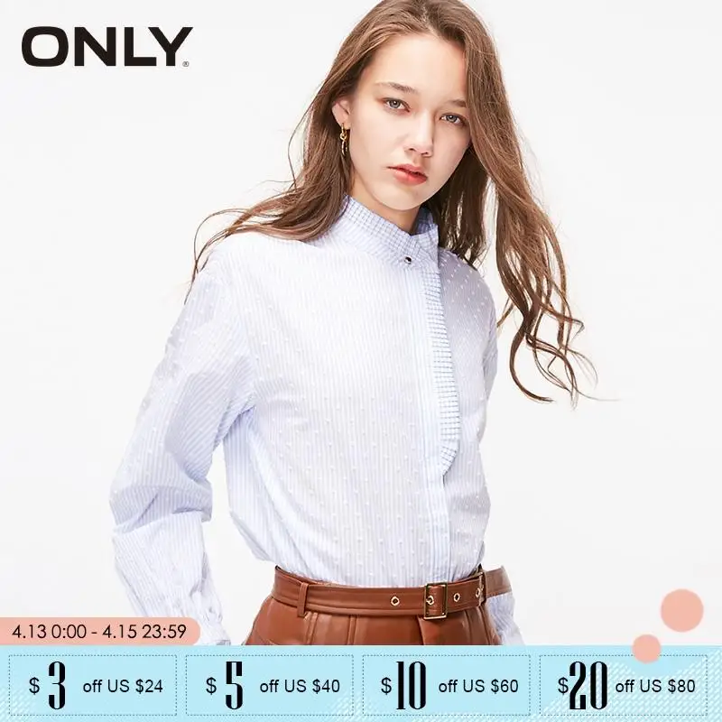

ONLY Women half turtleneck cotton loose shirt |119105504