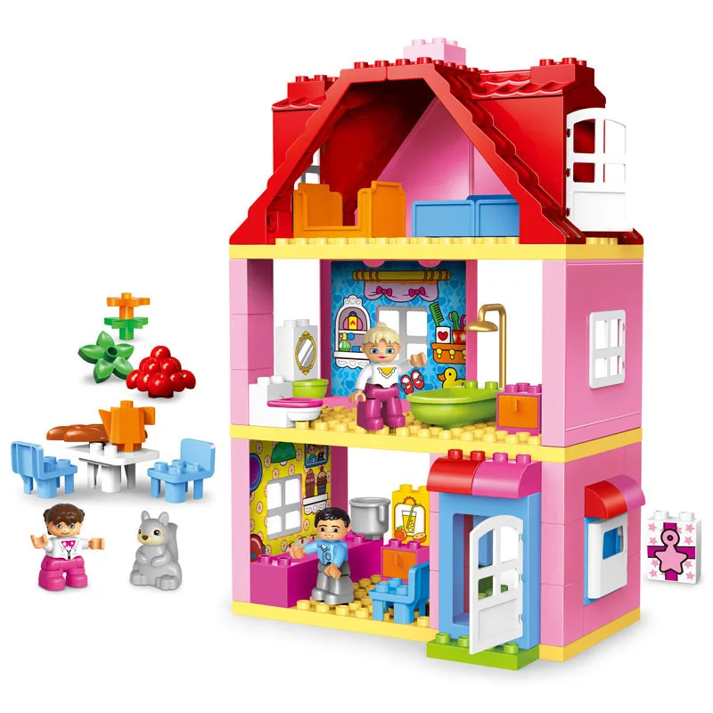 

78 PCS Large Size Pink villa Girls Big Building Blocks set Kids Compatible With Duploe DIY Bricks Model Toys for Children Gifts