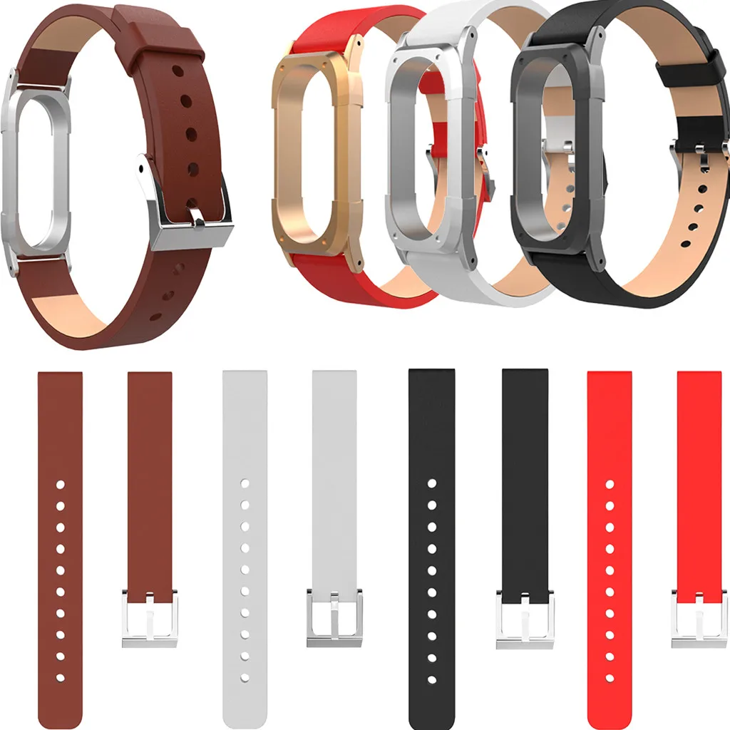 Ouhaobin For Xiaomi Mi Band 4 Bracele Replacement leather Strap + Metal Case Cover wristband Accessories | Электроника