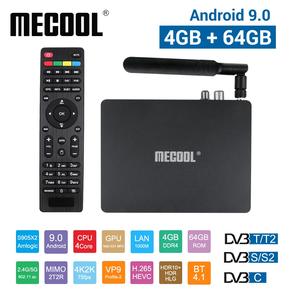 

MECOOL K7 DVB-S2 DVB-T2 DVB-C Android 9.0 TV Box 4G 64G Amlogic S905X2 2.4G/5G WiFi USB 3.0 Smart TV Box Media Player