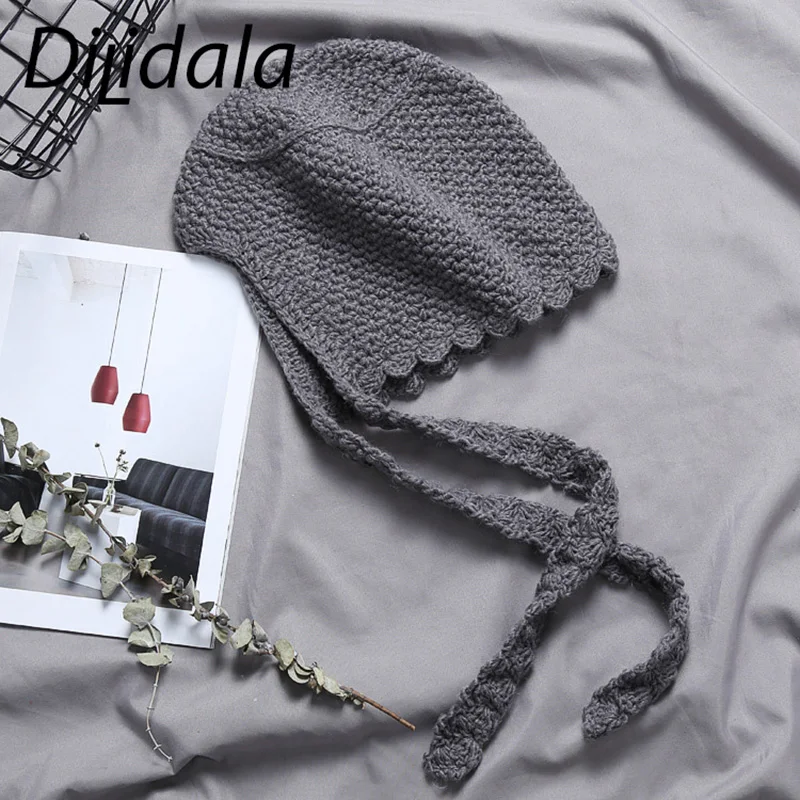 Dilidala Ретро теплая вязаная шапка японские дикие наушники Рыбацкая шапка осень зима Милая Кружевная шапка зимние шапки для женщин