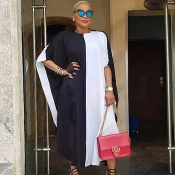 

2020 Summer Fashion New Arrival African Dashiki O-Neck Bat Sleeve Contrast Color Long Maxi Dress African Women Party Robe Dress