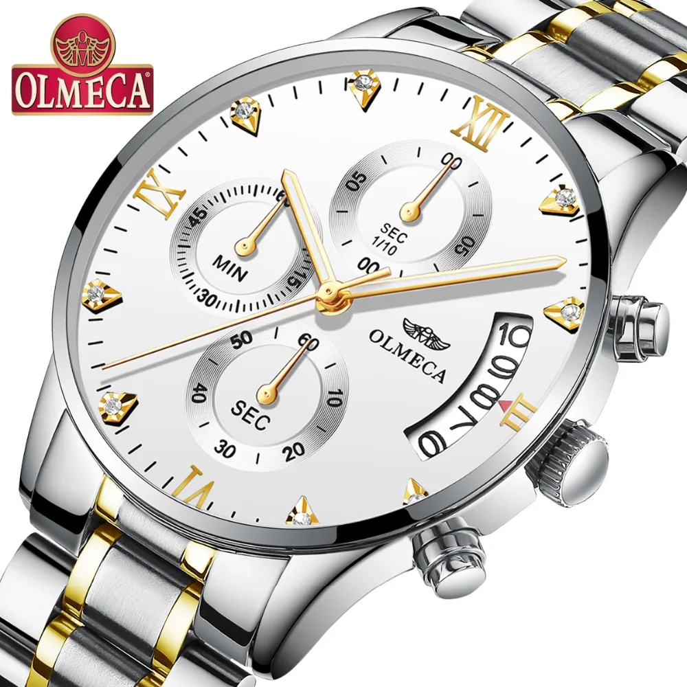 

OLMECA Men's Watch Luxury Fashion Stainless Steel Wrist Watches Military Diamond Big Dial White Watch Saat Relogio Masculino