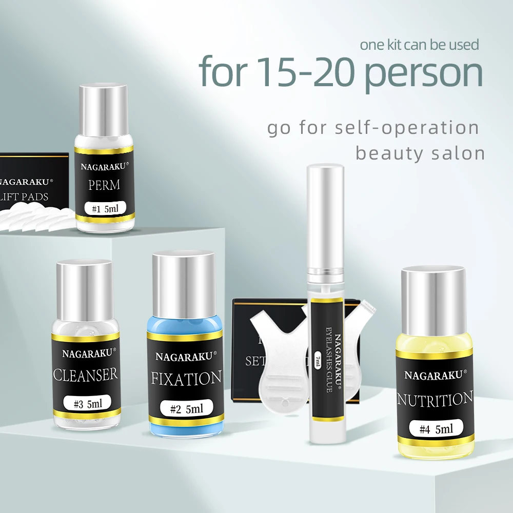 NAGARAKU Eyelashes Lift Kit Lasting Lift Pads Y Shape Brush Perm Fixation Nutrition Cleanser Eyelash Glue Lashes Curler Kit