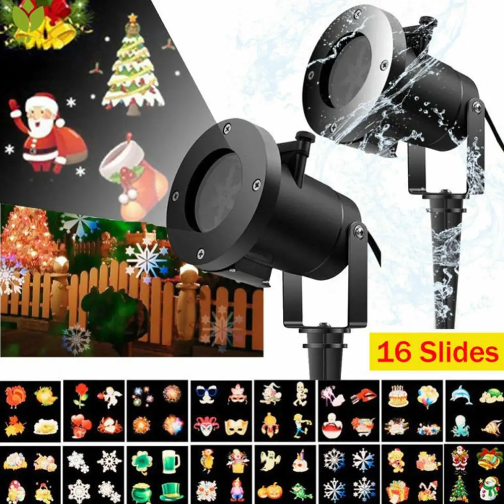 

Practical 16 Patterns Christmas Snowflake Outdoor LED Projector Xmas Home Party Decor LED Laser Fairy Projector Light Gift
